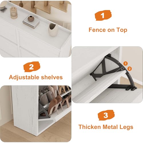 GarveeHome Shoe Cabinet with 6 Flip Drawers, Wooden Shoe Organizer Cabinet with Adjustable Shelf, Shoe Storage for Entryway, Hidden Shoe Cabinet for Hallway, Living Room, White - color: White, size: 6-Drawers