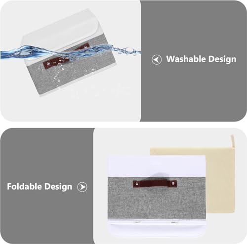ANMINY 2PCS Storage Boxes with Lid Washable Decorative Storage Bins Basket with PU Leather Handle Foldable Linen Fabric Storage Cubes Containers for Home Closet Organizer - Gray White, Small Size - color: Gray White, size: Small (Pack of 2)