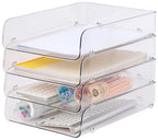 Gagee 4 Pack Paper Organizer for Desk,Clear Stackable Paper Sray Holder, Office Desk Organizer for Notes, Pens, File, Document - size: 4 Vertical