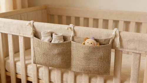 Bedside hanging bag for storing baby milk bottles and blankets - Baby diaper folding bed organizer bag - Brown - color: brown
