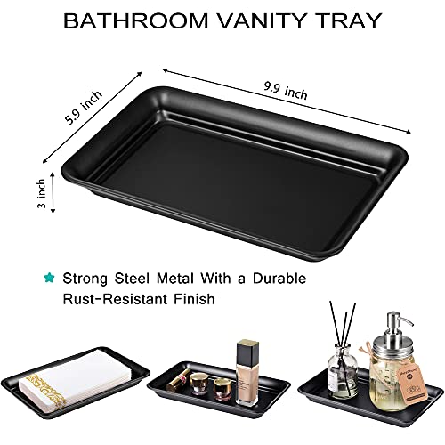 Vintage Farmhouse Decor Metal Vanity Tray(4 Pack), Countertop Guest Hand Towel Paper Storage Organizer Tray Dispenser, Sturdy Holder for Perfume, Cosmetics, Jewelry, Makeup Bathroom Organizer (Black) - color: Black, size: 4 Pack (9.9" x 5.9" x 1.1")