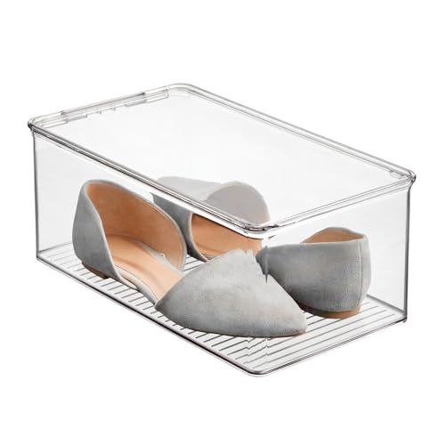iDesign Stackable Shoe Box with Hinged-Lid for Wedges or Sandals, Set of 2, Clear, Made in USA - style: Pack of 2