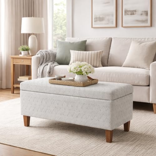Kinfine K6384Np-F2244 Geometric Patterned Fabric Upholstered Wooden Bench with Hinged Storage, Large, Gray and Brown - color: Gray and Brown