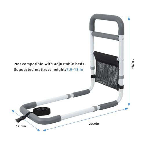 Bed Rails for Elderly Adults - 350LBS Heavy Duty Bed Assist Rail with Non-Slip Bedside Handle, Fall Prevention Safety Cane with Storage Pocket for Seniors, Fits King/Queen/Full/Twin Beds