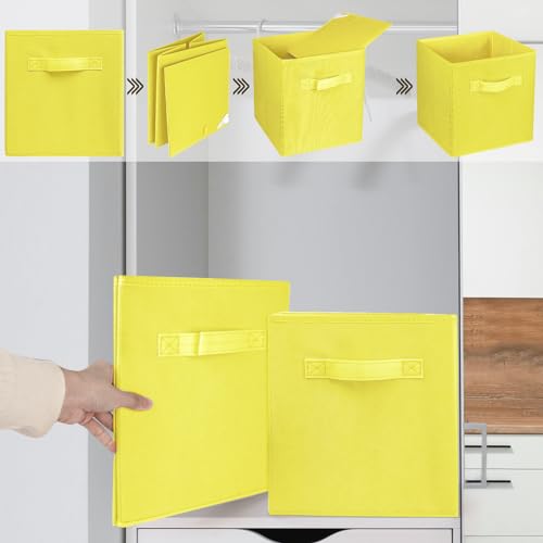 2 Pcs Storage Cubes, 10.5 Inch Collapsible Storage Bins, Fabric Foldable Bins for Organization, Durable Storage Bins for Closet, Shelves, Offices (Yellow) - color: Yellow
