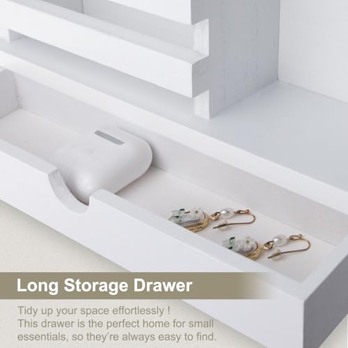 Key Holder Wall Mount, Mail Holder with Storage Drawer and 5 Key Hooks for Coat, Dog Leash, Home Decor Rack, House Accessories, Entry Way Organizer - color: White, size: Standard - 11.8 Inch