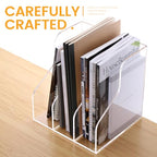 HeZone Desk File Organizer, Acrylic Magazine File Holder with 3 Vertical Compartments Rack File Sorter for Office Home Classroom Desk Organization, Clear… - style: 3 slots-A4