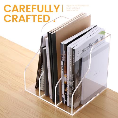 HeZone Desk File Organizer, Acrylic Magazine File Holder with 3 Vertical Compartments Rack File Sorter for Office Home Classroom Desk Organization, Clear… - style: 3 slots-A4