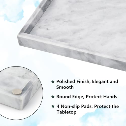 Real Natural Marble Tray for Bathroom, Vanity, Kitchen and Desktop, Rectangle Genuine Marble Stone Tray for Jewelry, Cosmetics, Candles, Lotion, Perfume and Home Decor - color: White, size: 12" x 8" x 1.2"