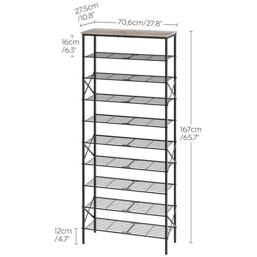 YATINEY 10 Tier Shoe Rack, Large Capacity Shoe Storage Organizer Holds 40 Pairs, Sturdy and Stable, for Entryway, Hallway, Closet, Dorm Room, Greige and Black SS10BG - color: Greige + Black, size: 27.8" x 10.8" x 65.7"