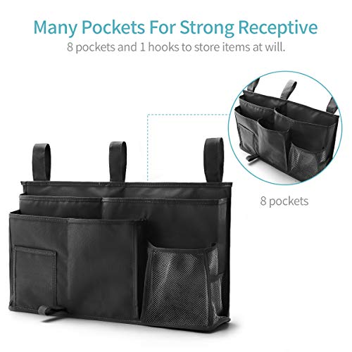 Bseash Bunk Bed Organizer, Bedside Caddy Hanging Bed Organizer Storage Bag 8 Pockets, for College Dorm Rooms Bed, Hospital Bed, Baby Bed Rails, 600D Oxford Cloth - color: Black, size: Large