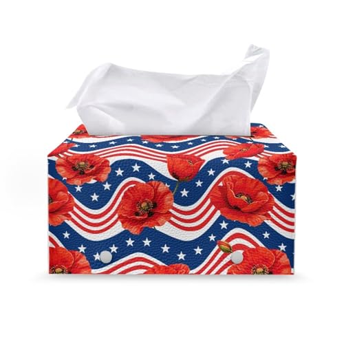 America 250 Pu Leather Tissue Box Cover, Modern Rectangular Tissue Box Tissues Organizer Living Room Bedroom Vanity Countertop Home Decor Items - color: America 250 2
