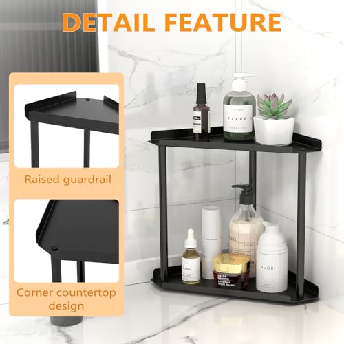 Jesginboo 2 Tier Bathroom Counter Organizer, Vanity Organizer Corner Shelf, Skincare, Makeup Countertop Organizers, Kitchen, Bathroom Counter Storage, Black - color: Black 2 Tier