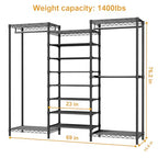 ULIFHOME E16 Heavy Duty Clothing Rack（with 7-Tier Adjustable Shoe Rack） Freestanding Clothes Rack for Hanging Clothes，Metal Closet Storage Organizer Large Wardrobe，69'' W x 15.8'' D x 76.2'' H，Black - color: Black