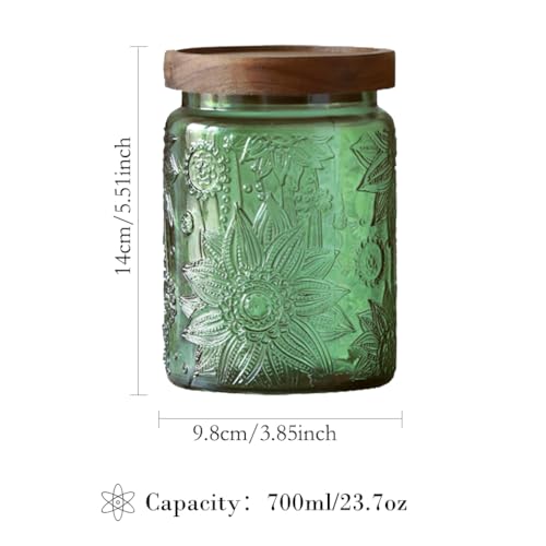 ANSQU Vintage 23.7oz Glass Storage Jar with Solid Wood Lid - Sunflower Kitchen Canister for Tea, Coffee, Candy, Cookies, Bath Salts & Laundry Detergent - Decorative Multi-Purpose Jar (Green, 1 Pack) - color: Green, size: 23.7 Ounces
