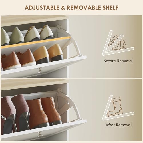 HOMCOM Shoe Storage Cabinet with 3 Flip Drawers, Wooden Freestanding Shoe Organizer with Adjustable Shelves for Entryway, Hallway, White - color: White, size: 23.6" x 9.4" x 45.3"