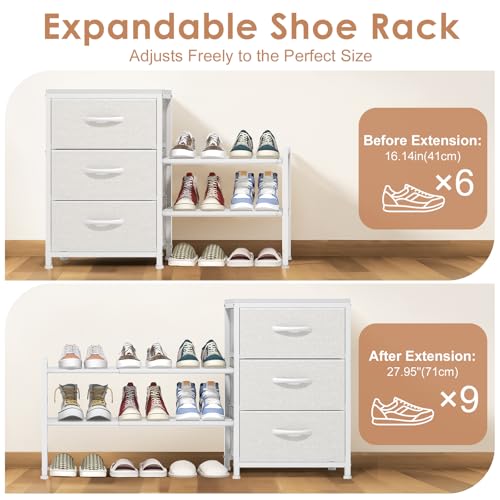 Cidaziya Expandable Closet Organizers and Storage, White Fabric Storage Dresser, 3 Drawer Dresser, Clothes Shelves for Kids, Purse Organizer Small Shoe Rack for Closet Bedroom - size: 31.29~ 43.42"W*11.41"D * 24.01"H