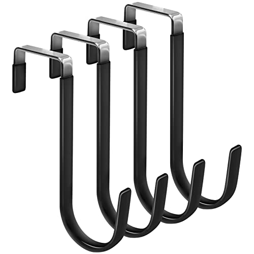 FYY Over the Door Hooks, 4 Pack Door Hangers Hooks with Rubber Prevent Scratches Heavy Duty Organizer Hooks for Living Room, Bathroom, Bedroom, Kitchen Hanging Clothes, Towels, Hats, Coats, Bags Black - color: A Black, size: Short, style: 4 Pack