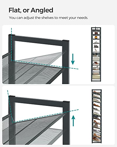 SONGMICS 12-Tier Stackable Shoe Shelf Set, Metal Shoe Storage for Garage, Entryway, with Adjustable Shelves, Hold 48-60 Pairs, Cool Gray ULMR12G01 - color: Charcoal Gray, size: 12 Tiers (36.4"W)