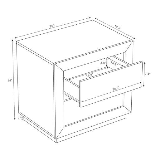 Manhattan Comfort Soren 26" Contemporary Nightstand with 2 Drawers, Modern Wood Design Bedside Table, Handle-Less Storage Drawers, Compact & Functional, Charcoal Gray - color: Charcoal Gray