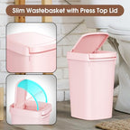 CEROELDA 3 Pack Bathroom Trash Can with Lid, 10L/2.6 Gal Small Garbage Can with Press Top Lid, Slim Plastic Waste Basket for Toilet, Office, Bedroom (Pink) - color: 3 Pack-Pink