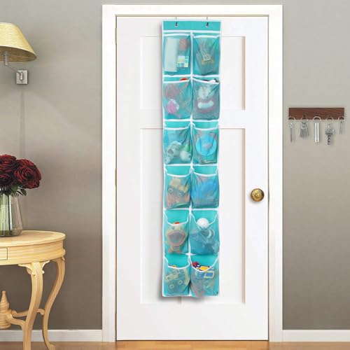 GOMAJI Over the Door Hanging Shoe Organizer, 12 Pockets, Turquoise - color: Turquoise