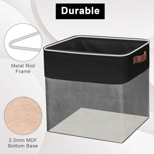 Bagnizer 13x13 Cube Storage Bins, Collapsible Fabric Storage Box, 4 Pack Closet Baskets with Handles for Organizing, Shelf, Toys, Clothes, Home, Office, Nursery (Grey&Black) - color: Gray / Black, size: Cube - 13"x13"x13"