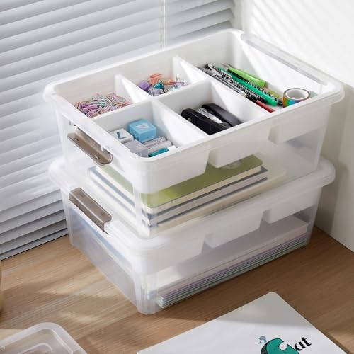MACOPRO 17 QT Plastic Storage Box with Removable Tray, Bins with Lids, Clear Storage Container for Craft Supplies, Beads, Tools, Sewing, and Playdoh Organization (White, 1Pack-17QT) - size: 1Pack-17QT