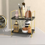 2-Tier Spice Rack Bathroom Organizer Countertop Storage Shelf, Cosmetic Storage Rack Standing Counter Shelf (Gold + Black) - color: Black + Gold