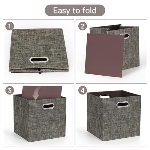 Posprica Storage Basket Bins,13×13 Foldable Storage Boxes Containers for Closet Organizer Shelf Cabinet Bookcase,Thick Fabric Drawer with Shimmer,4pcs,Brown - color: Brown, size: 13×13×13/4pcs