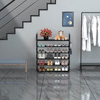Hsscblet 6 Tiers Metal Shoe Rack,Adjustable Shoe Shelf Storage Organizer with Hooks,Stackable Boot & Shoe Storage,for Entryway,Hallway,Closet,Black - size: 6-Tier