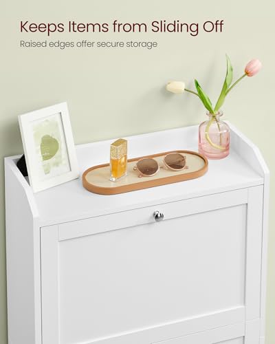 VASAGLE Shoe Cabinet with 3 Flip Drawers, Shoe Organizer, Adjustable and Removable Dividers, Holds 12-20 Pairs, Entryway, 9.4 x 23.6 x 47.7 Inches, Cloud White ULBC036WB02S - color: Cloud White, size: 9.5"D x 23.6"W x 47.7"H, style: shoe cabinet