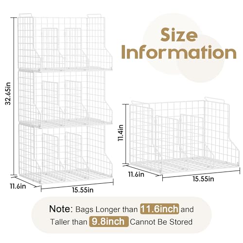 Sonyabecca Purse Storage Organizer for Closet : Adjustable 3-Pack Dividers Handbag Organizer - Stackable Wire Handbags Storage Baskets -Open Cabinets Wallets Tote Chain Bags Clutches -White - size: 3-pack large