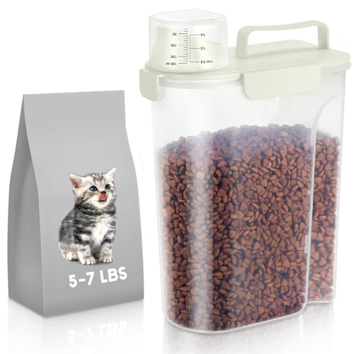 LEAWALK 5Lbs Dog Cat Storage Container Portable with Upgraded Large Spout and Cup, Plastic Pet Food Dispenser for Small Animal Kibble, Bird Seed, Oatmeal, Rice, Flour, Brown Sugart -Elegant White - color: Elegant White, size: 5L-1pack