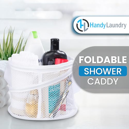 Handy Laundry Portable Shower Caddy – Collapsible Mesh Organizer with Handle, Quick Dry Drainage, Large Compartments for Dorm, Gym, Travel, College Essentials, White - color: White, size: Small