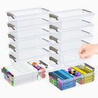 12 Pack Extra Large Pencil Box with Removable Divider, Thickened Pencil Case Bulk, Clear Crayon Marker Organizer Stackable Plastic Small Storage Containers for Pen Craft School Supplies(Grey) - size: Grey-12 Pack