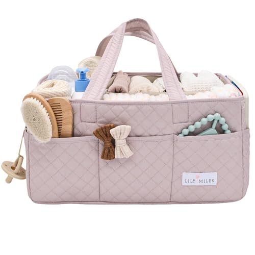 Lily Miles Baby Diaper Caddy Organizer, Quilted Nursery Storage Organizer for Newborn Essentials and Diaper Changing Station, Gift for Baby Shower and Registry Must-Have (Rosy Lilac) - color: Rosy Lilac