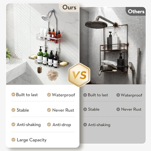 Shower Caddy Hanging, Shower Organizer Hanging, Aluminum Shower Racks for Inside Shower with Hooks for Razor, Never Rust Bathroom Organizers and Storage with Soap Holder, Bright Silver - color: Silver