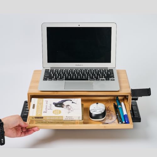 Monitor Stand Desk Top Organizer with Storage Drawer & Phone Holder,Bamboo Monitor Stand with Keyboard Tray, Wide Monitor Riser Non Slip Desk Riser