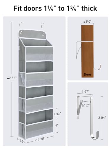 Yecaye 1 Pack Over the Door Organizer, 35.2lbs Load Toy Stuffed Animal Storage, Swing-proof Hanging Bathroom Organizers and Storage for Nursery Newborn Baby Essential Stuff Dorm Room Essentials - color: Grey, size: 4 Tier