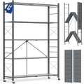 ALANNG 40" W Folding Storage Shelves with Wheels, Adjustable Metal Shelving Unit, Standing Shelf Organizer for Closet Kitchen Garage Laundry Pantry (Grey,1 Pack) - color: Grey