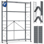 ALANNG 40" W Folding Storage Shelves with Wheels, Adjustable Metal Shelving Unit, Standing Shelf Organizer for Closet Kitchen Garage Laundry Pantry (Grey,1 Pack) - color: Grey