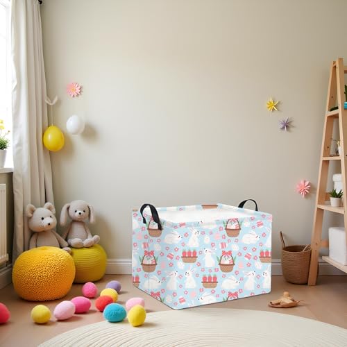 HIYAGON Rectangular Easter Basket for Kids Baby Easter Basket for Boys and Girls Cute Toy Storage Organizer Bin Box Room Decor(Blue Flower Easter) - color: Blue Flower Easter