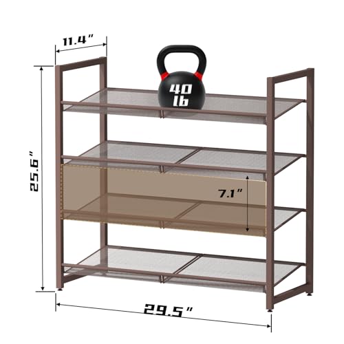Metal Shoe Rack for Closet,entryway, 4-Tier Shoe Organizer, Adjustable Flat or Angled Shelves, Holds up to 20 Pairs Shoes - color: Bronze, size: 4Tier
