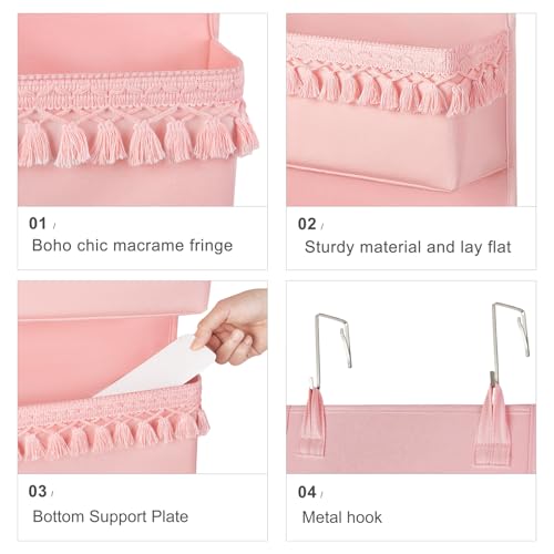 Dahey Over The Door Organizer Boho Nursery Storage Decor Closet Hanging Organizer with Tassels Decoration for Bedroom Nursery Bathroom Apartments Dorm Pantry, 4 Pockets, Pink - color: Pink, size: Medium