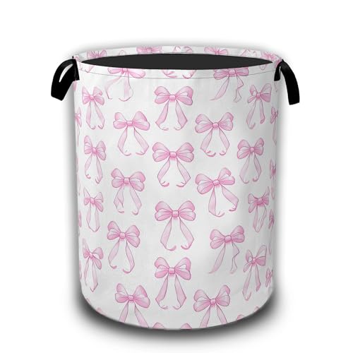 Pink Bow Laundry Hamper,Laundry Baskets,Waterproof Oxford Cloth Toy Storage for Bedroom,Bathroom,Nursery,16x20.8 Inch - color: Pink Bow