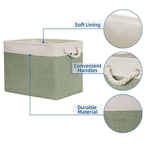 Temary Storage Baskets Fabric Storage Bins for Shelves, 2 Pack Decorative Storage Boxes Canvas Storage Basket with Handles for Organizing Clothes, Books(White&Green,16Lx12Wx12H Inches) - color: Green&white, size: 16L x 12W x 12H inches (2pcs)