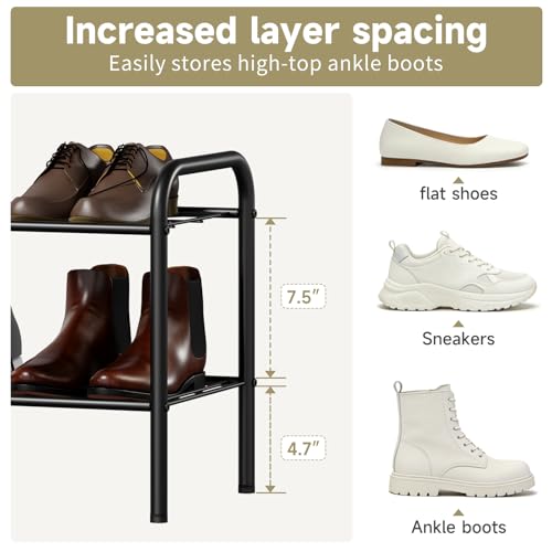 Shoe Rack,Long Shoe Organizer for Closet,Wide Shoe Storage for Entryway, 2 Tier Sturdy Metal Free Standing Shoe Shelf - size: 2-tier-short