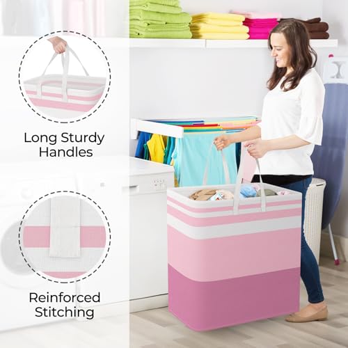 StorageRight Large Collapsible Laundry Basket Hamper with Easy Carry Handles，Freestanding Clothes Hampers for Laundry, Bedroom, Dorm, Towels, Toys, 100L, Pink - color: Pink, size: 100L