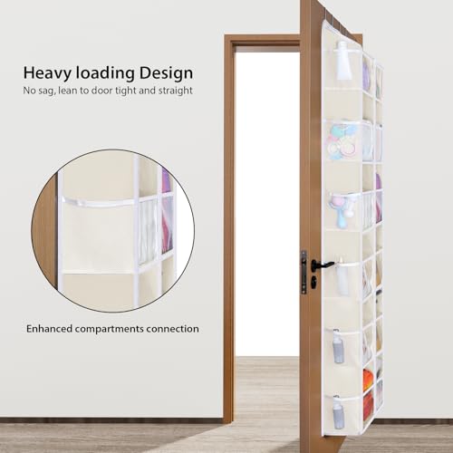 Univivi Over the Door Organizer, 6 Tiers Behind Door Storage with Clear Deep Pockets Hanging Organizer for Closet, Bedroom, Nursery, Bathroom and Sundries (Beige) - color: Beige